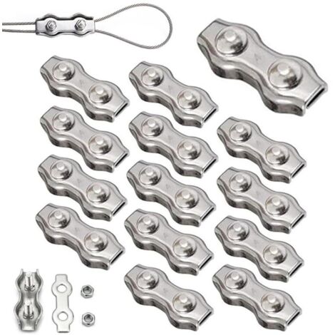 14 Pièces Duplex Clips M4 Câble Métallique Clips Inoxydable 304 Pinces Duplex pour Gréement de Câble Métallique de 4 mm