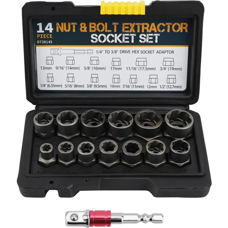 14 Pièces Extracteur de Vis Ecrou Antivol, Ensemble D'extracteurs D'écrous Endommagés et de Boulons, Extracteur De Vis Cassée, Extracteur de Vis
