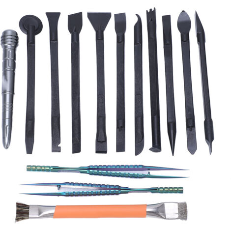 14 Pièces Kit d'Outils de Réparation Électronique avec Spudger, Pinceau et Pinces pour Soudure PCB Téléphone