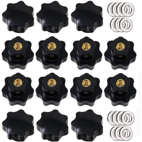 14 Pièces M8 Bouton de Serrage à Filetage Moleté, Poignée en étoile, Boutons à Main en Forme D'étoile Bouton de Serrage en Plastique Noir avec Rondelles