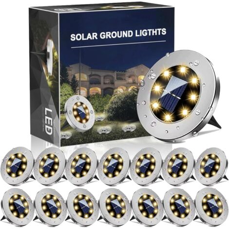 14 Pieces Outdoor Solar Lights, 8 LED Outdoor Solar Spot Lights, IP65 Waterproof Outdoor Solar Lights, Solar Powered Outdoor Lights for Path Garden Terrace Yard Lawn Driveway