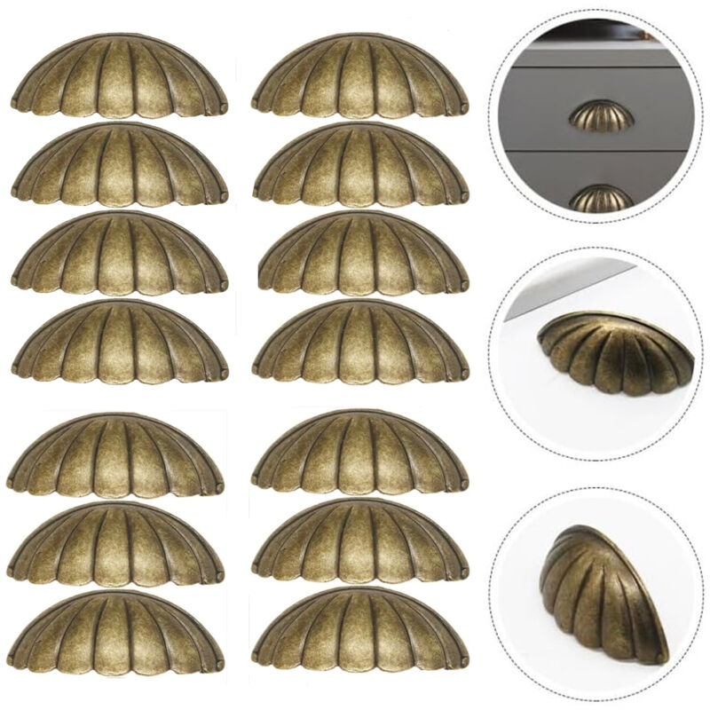 14 Pièces Poignée De Coquille, Laiton Bouton De Porte Poignée Forme De Coquille, Rétro Poignées De Meubles Pour Porte D'armoire Poignées De Porte De