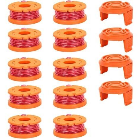 14 Pièces Rechange pour Fil Debroussailleuse Worx 20V, Fil Ø 1,65mm, Longueur 3m, Bobine Debroussailleuse, Coupe Bordure (10 Bobines + 4 Capuchons)