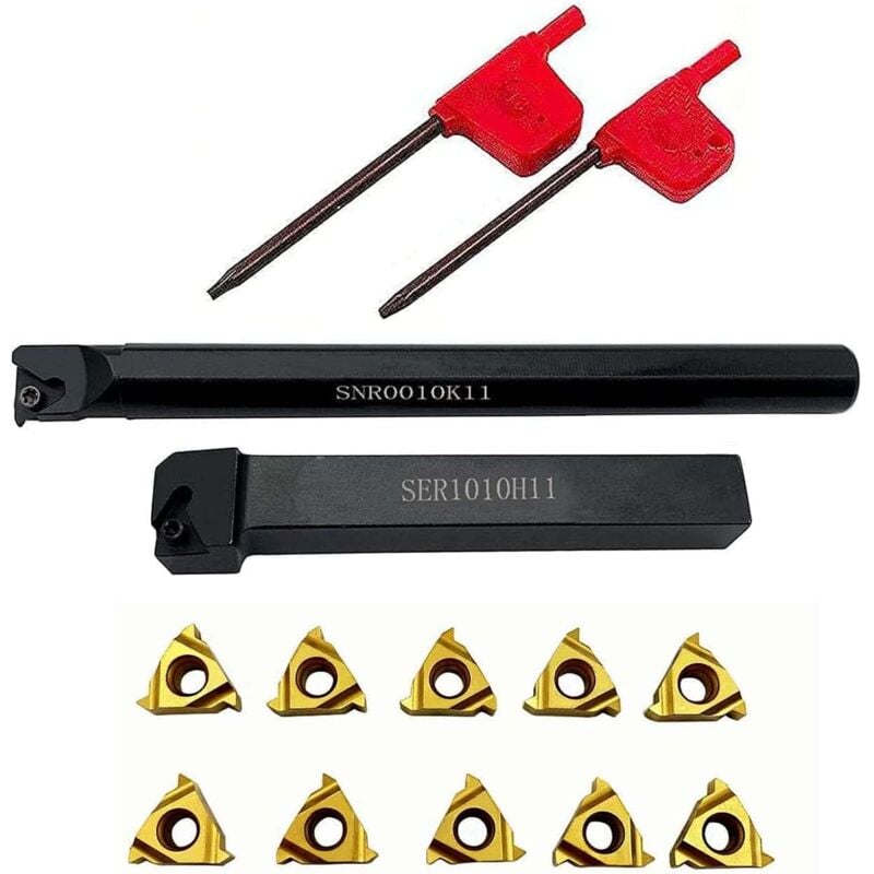 14 pièces SER 1010H11 porte-outil de tournage à filetage externe + SNR 0010K11 porte-outil de tournage à filetage interne avec insert de filetage