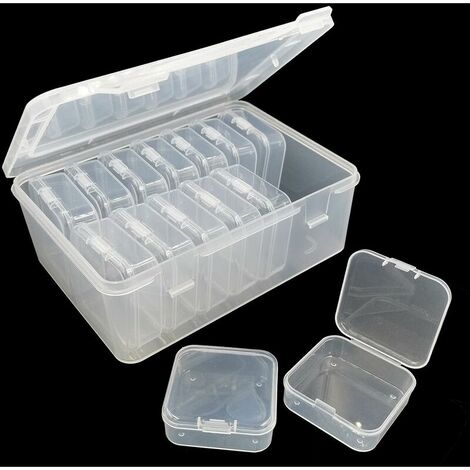 14 Pieces Small Storage Box with Lid, Clear Plastic Box and 1 Large Rectangular Plastic Storage Box for Beads, Jewelry, Small Items, Classification