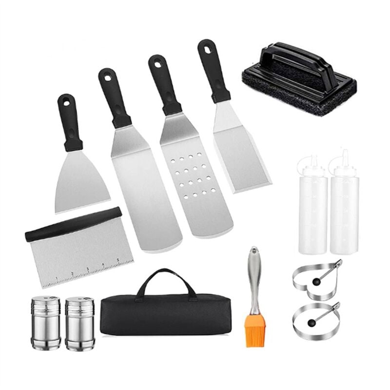 14 PièCes Spatule en Acier Inoxydable Outils de Barbecue Outil ExtéRieur Portable Bricolage Gril Plaque Chauffante Grattoir Spatules Cuisine