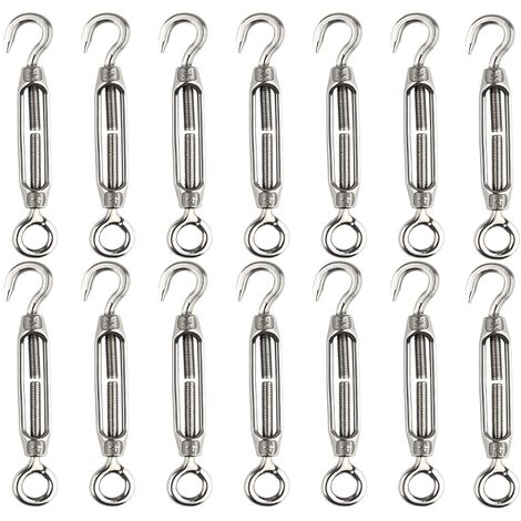 14 pièces tendeur de fil de tendeur M4 crochet et oeil tendeur de tendeur 304 tendeurs en acier inoxydable Tension de corde robuste