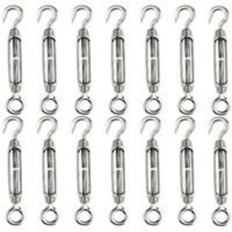 14 pièces tendeur de fil de tendeur M4 crochet et oeil tendeur de tendeur 304 tendeurs en acier inoxydable Tension de corde robuste