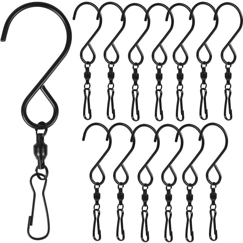 Hoopzi - 14 Pieces Wind Chime Hooks, Swivel Hooks with Clips Stainless Steel S-Shape Hooks for Hanging Wind Chime Bird Cages Flower Pots and Plants