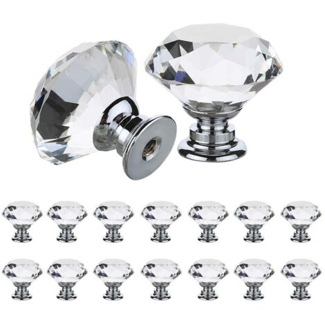 14 poignées de tiroir 30 mm cristal clair verre clair effet diamant poignée portes de tiroir (14 pièces)