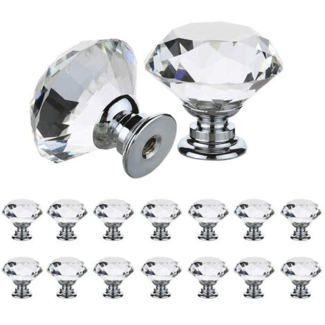 14 poignées de tiroir 30 mm cristal clair verre clair effet diamant poignée portes de tiroir (14 pièces)