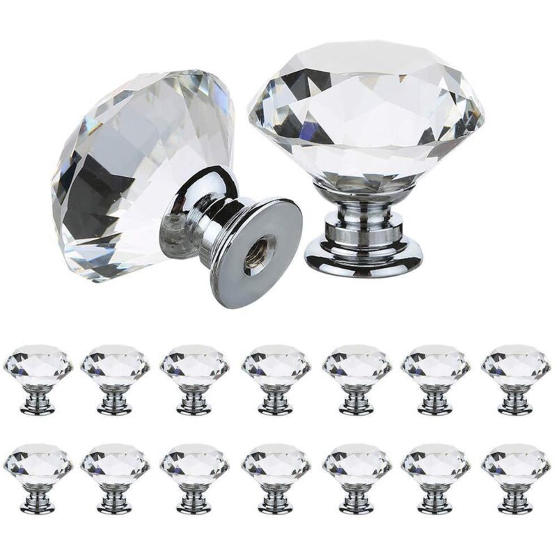14 poignées de tiroir 30 mm cristal clair verre clair effet diamant poignée portes de tiroir (14 pièces)