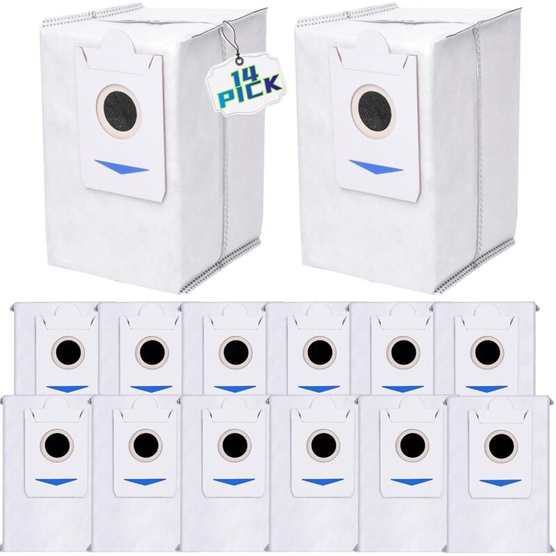 14 sacs à poussière de remplacement applicables pour les aspirateurs robots Ecovacs X2/X2 Pro/X2 Omni, sacs de remplacement jetables de grande