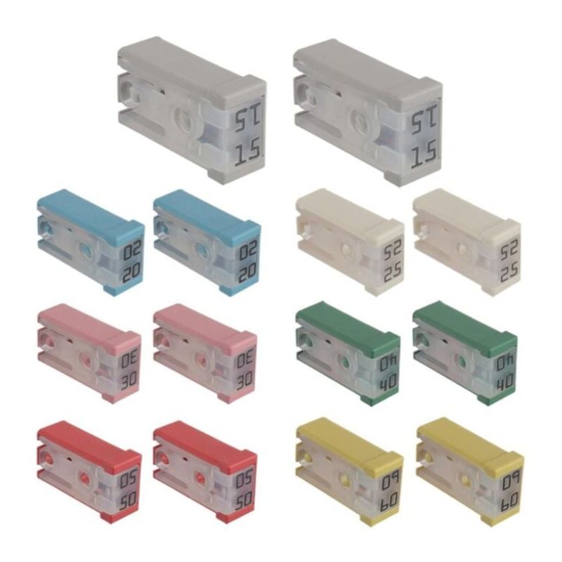 Image of Kit de 14 mini fusibles à cartouche fendus pour automobile mcase 15A 20A 25A 30A 40A 50A 60A 32V