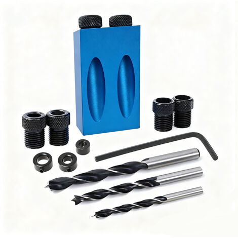14-teiliges Schrägbohrlehren-Set, Taschenlochbohrlehre, 15° neigbare Bohrlehre mit 6/8/10 mm Adaptern, Schrägpositionierer für die Holzbearbeitung