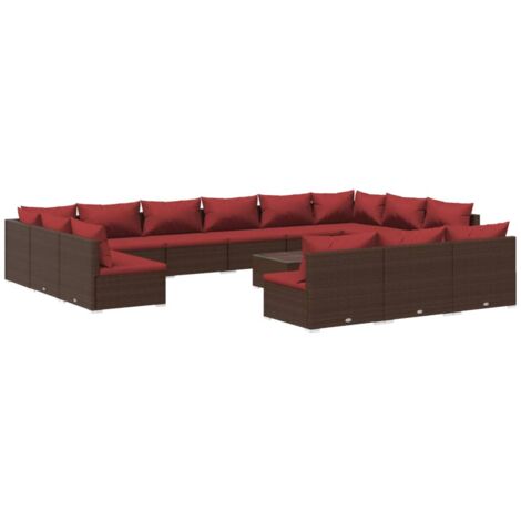 14-tlg. Garten-Lounge-Set mit Kissen Braun Poly Rattan vidaXL
