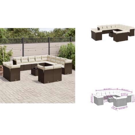 14-tlg. Garten-Sofagarnitur mit Kissen Braun Poly Rattan - Garten Sofagarnitur - Garten Sofagarnituren - Outdoor Sofagarnitur - Sofagarnitur Terrasse