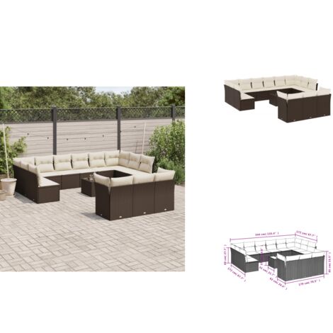14-tlg. Garten-Sofagarnitur mit Kissen Braun Poly Rattan - Garten Sofagarnitur - Garten Sofagarnituren - Outdoor Sofagarnitur - Sofagarnitur Terrasse