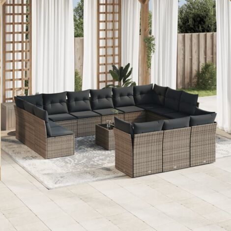 14-tlg. Garten-Sofagarnitur mit Kissen Grau Poly Rattan vidaXL