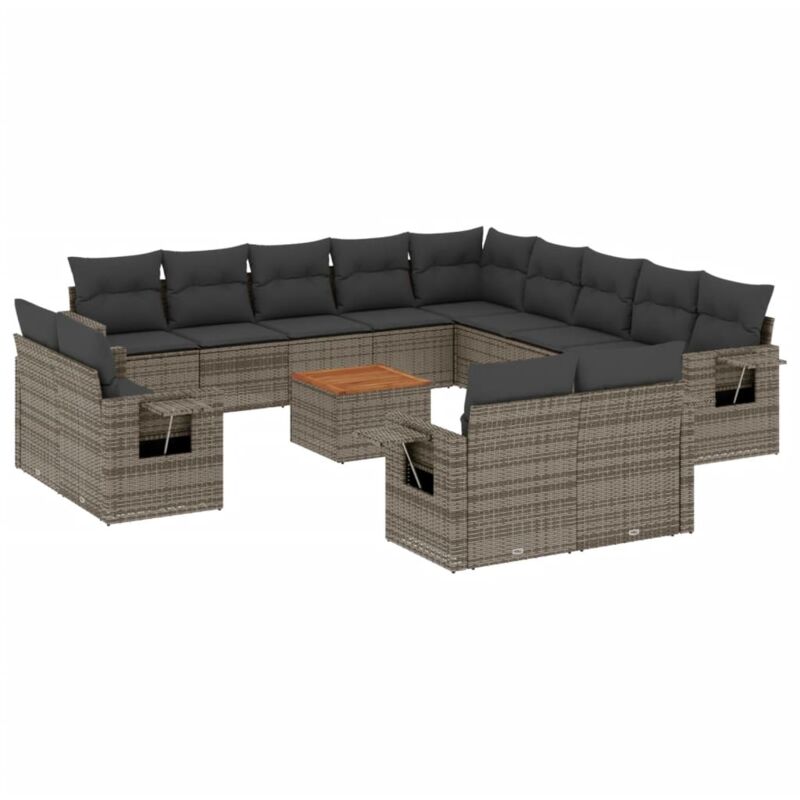 14-tlg. Garten-sofagarnitur Mit Kissen Grau Poly Rattan Vidaxl