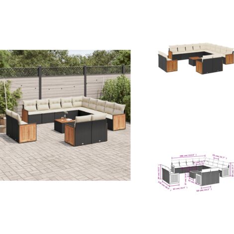 14-tlg. Garten-Sofagarnitur mit Kissen Schwarz Poly Rattan - Gartenmöbel - Esszimmergarnituren - Outdoor Möbel - Lounge Set - Rattan Gartenmöbel