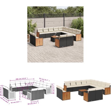 14-tlg. Garten-Sofagarnitur mit Kissen Schwarz Poly Rattan - Gartenmöbel - Esszimmergarnituren - Outdoor Möbel - Lounge Set - Rattan Gartenmöbel - Home & Living