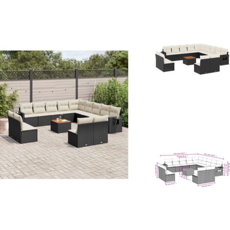 14-tlg. Garten-Sofagarnitur mit Kissen Schwarz Poly Rattan - Gartenmöbel Set - Esszimmergarnitur Outdoor - Lounge Möbel - Rattan Gartenset - Wetterfeste Gartenmöbel