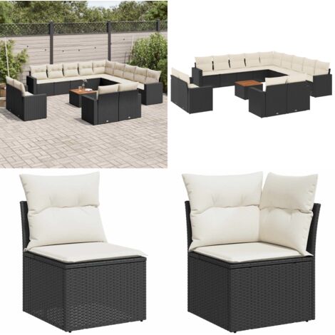 14-tlg. Garten-Sofagarnitur mit Kissen Schwarz Poly Rattan - Gartenmöbel Set - Esszimmergarnitur - Outdoor Möbel - Lounge Set - Rattan Gartenmöbel - Home & Living