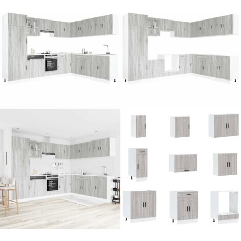 14-tlg. Küchenschrank-Set Porto Grau Sonoma Holzwerkstoff - Küchenmöbel - Küchenregal