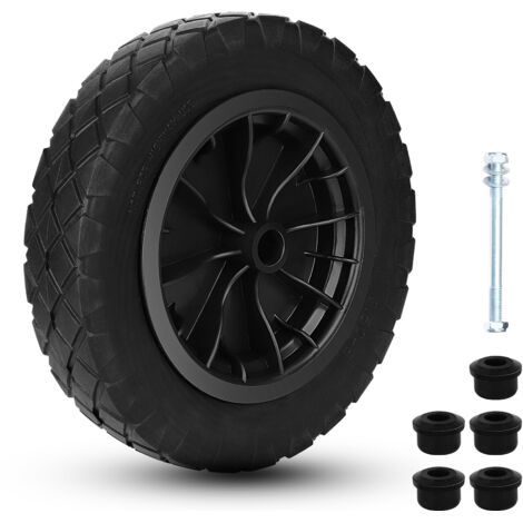 14" Wheelbarrow Wheel 3.5-8 PU Puncture Proof Solid Wheel Heavy Duty Replacement Tire for Garden Trolley Barrow Go Cart Trailer Truck with Accessories (Black)
