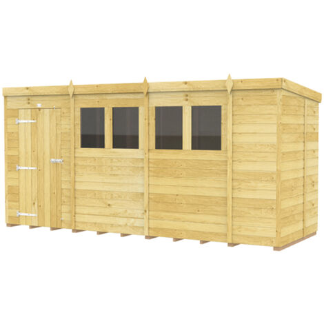 14 x 5 Feet Pent Shed - Single Door With Windows - Wood - L147 x W417 x H201 cm