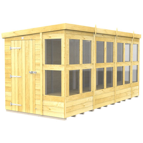 14 x 6 Feet Pent Potting Shed - Wood - L178 x W417 x H201 cm