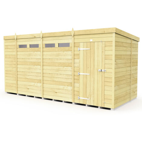 14 x 6 Feet Pent Security Shed - Single Door - Wood - L178 x W417 x H201 cm