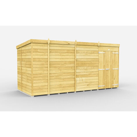 14 x 6 Feet Pent Shed - Double Door Without Windows - Wood - L178 x W417 x H201 cm
