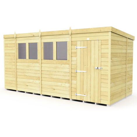 14 x 6 Feet Pent Shed - Single Door With Windows - Wood - L178 x W417 x H201 cm