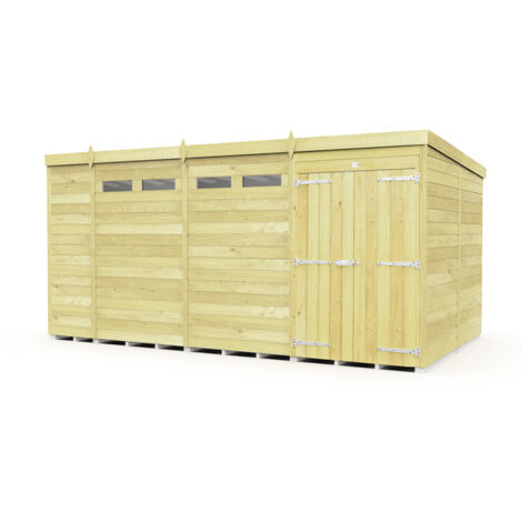14 x 8 Feet Pent Security Shed - Double Door - Wood - L231 x W417 x H201 cm