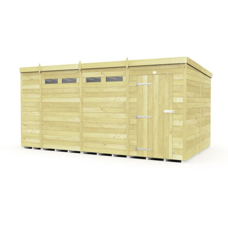 14 x 8 Feet Pent Security Shed - Single Door - Wood - L231 x W417 x H201 cm