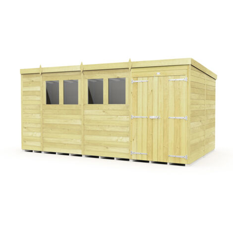 14 x 8 Feet Pent Shed - Double Door With Windows - Wood - L231 x W417 x H201 cm