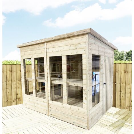 14 x 9 Pressure Treated Tongue And Groove Pent Summerhouse - Potting Shed - Bench + Safety Toughened Glass + RIM Lock with Key (14' x 9' / 14ft x 9ft)