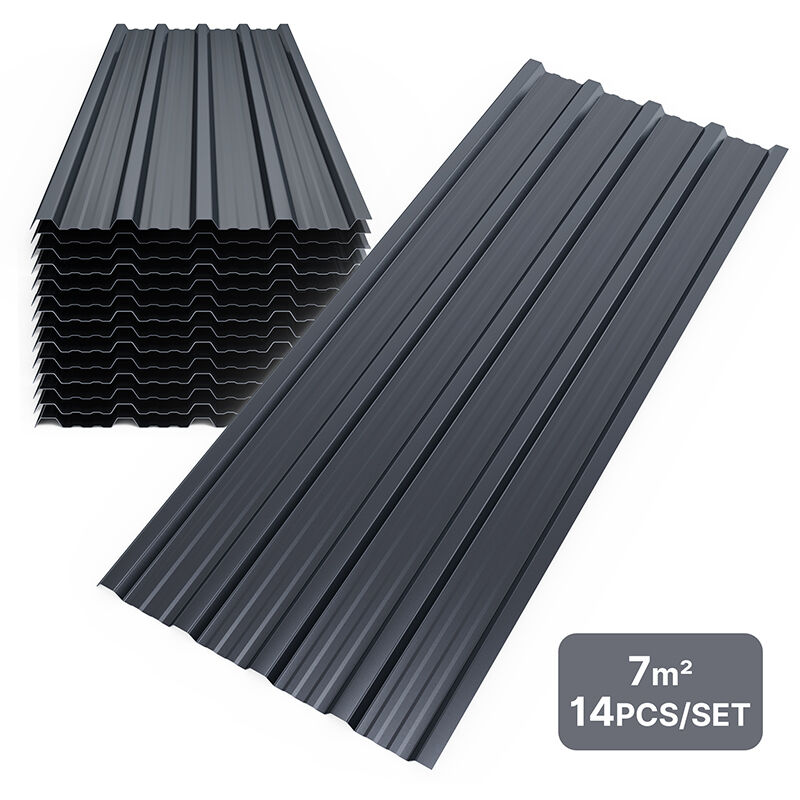 Panneau et lame de bardage tôle bac acier abri de jardin toiture en métal galvanisé 14x110x 46cm=7m² Gris Foncé Mondeer