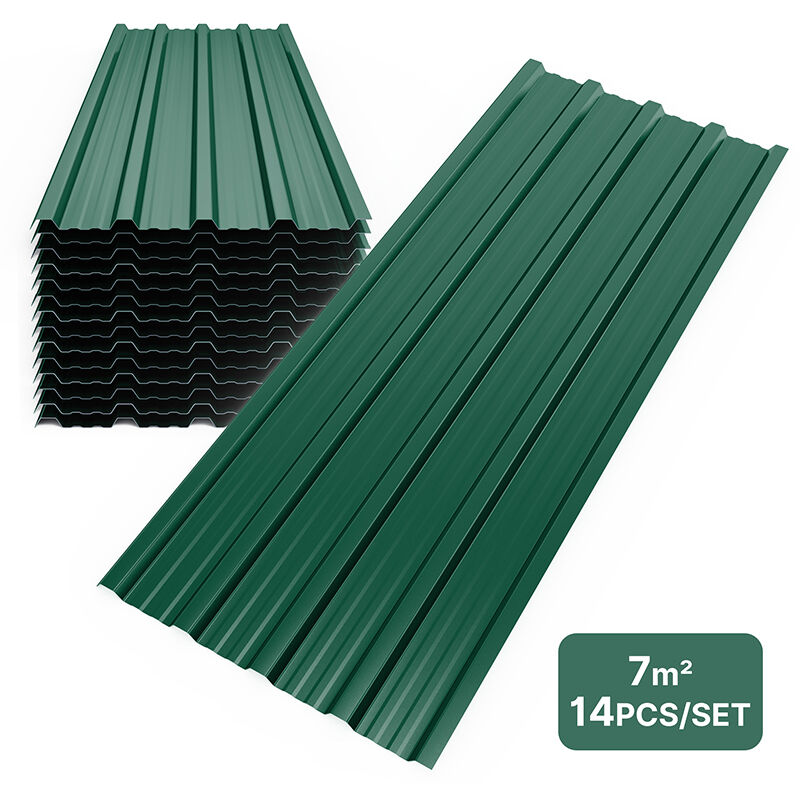 Panneau et lame de bardage tôle bac acier abri de jardin toiture en métal galvanisé 14x110x 46cm=7m² Vert Mondeer