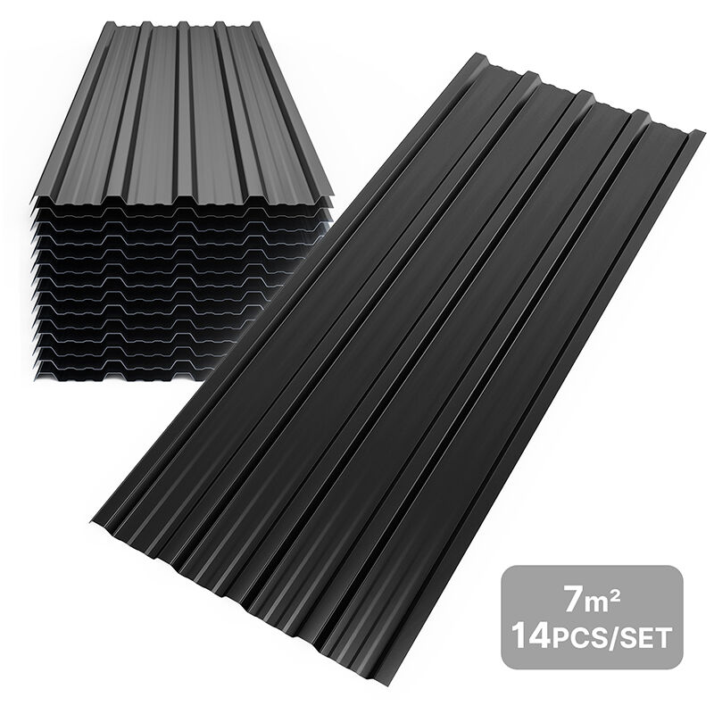 Panneau et lame de bardage tôle bac acier abri de jardin toiture en métal galvanisé 14x110x 46cm=7m² Noir Mondeer