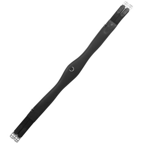 140 cm, Nero: Sottopancia inglese in cuoio sagomato con terminali elastici e fibbie inox