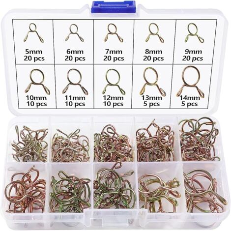 140 Pièces 10 Tailles 5-14 mm Collier de Serrage de Ressort de Carburant à Unique Ligne Kit, Clip à Ressort Tuyau, Serrage Durite Essence Serre-joints à Tuyaux, Or