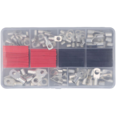 140 Pièces Terminaux à Œillet Nu en Cuivre Rouge pour Câble de Soudure de Batterie avec Manchon Thermorétractable