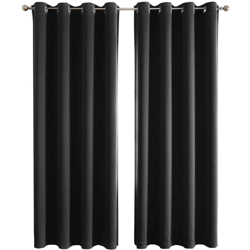 

140 x 240 cm Cortina opaca aislante térmica con ojales para dormitorio Negro