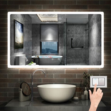 AICA SANITAIRE 160 x 80 cm LED+Beschlagfrei+3 Lichtfarben Dimmbar+Uhr+Bluetooth+Helligkeit Memory Funktion