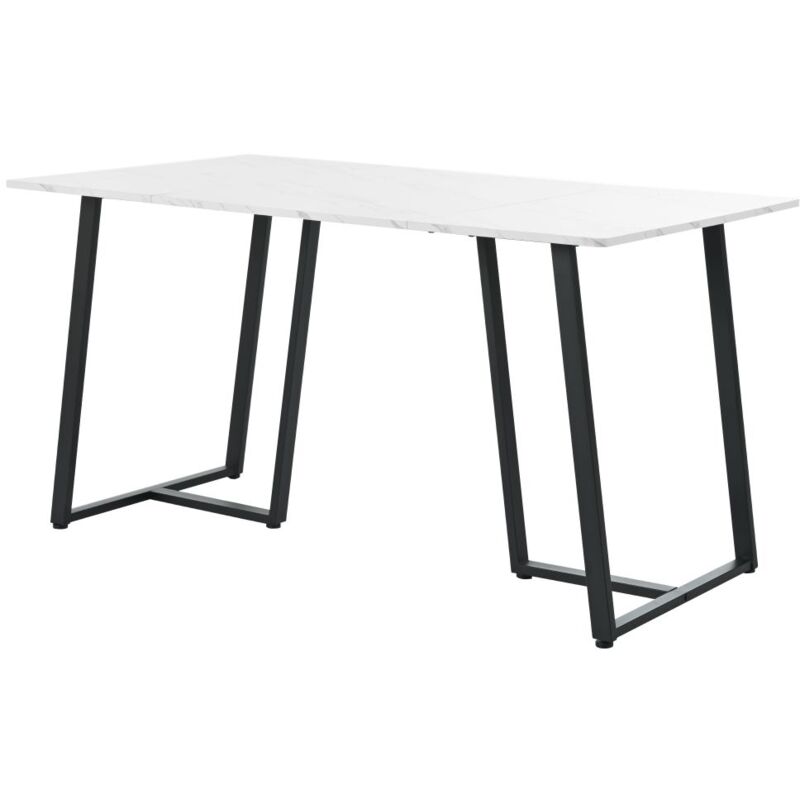 Gutent - 140 x 80 cm Table de cuisine moderne, structure en métal, plateau en marbre moderne avec pieds réglables -Blanc et noir