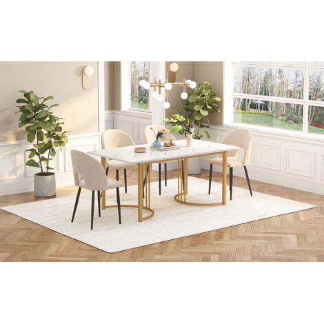 140 x 80cm Esstisch,(1-St), moderner Küchentisch, Gestell aus Metall
Rechteckiger Esstisch aus  Moderner Marmormuster Küchentisch  mit verstellbaren Füßen für Esszimmer Wohnzimmer,  Weiß/Golden
