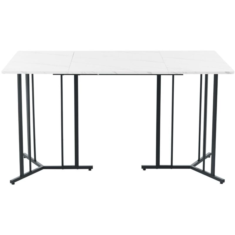 140 x 80cm Table de cuisine, cadre unique en métal avec pieds réglables - Blanc plus noir
